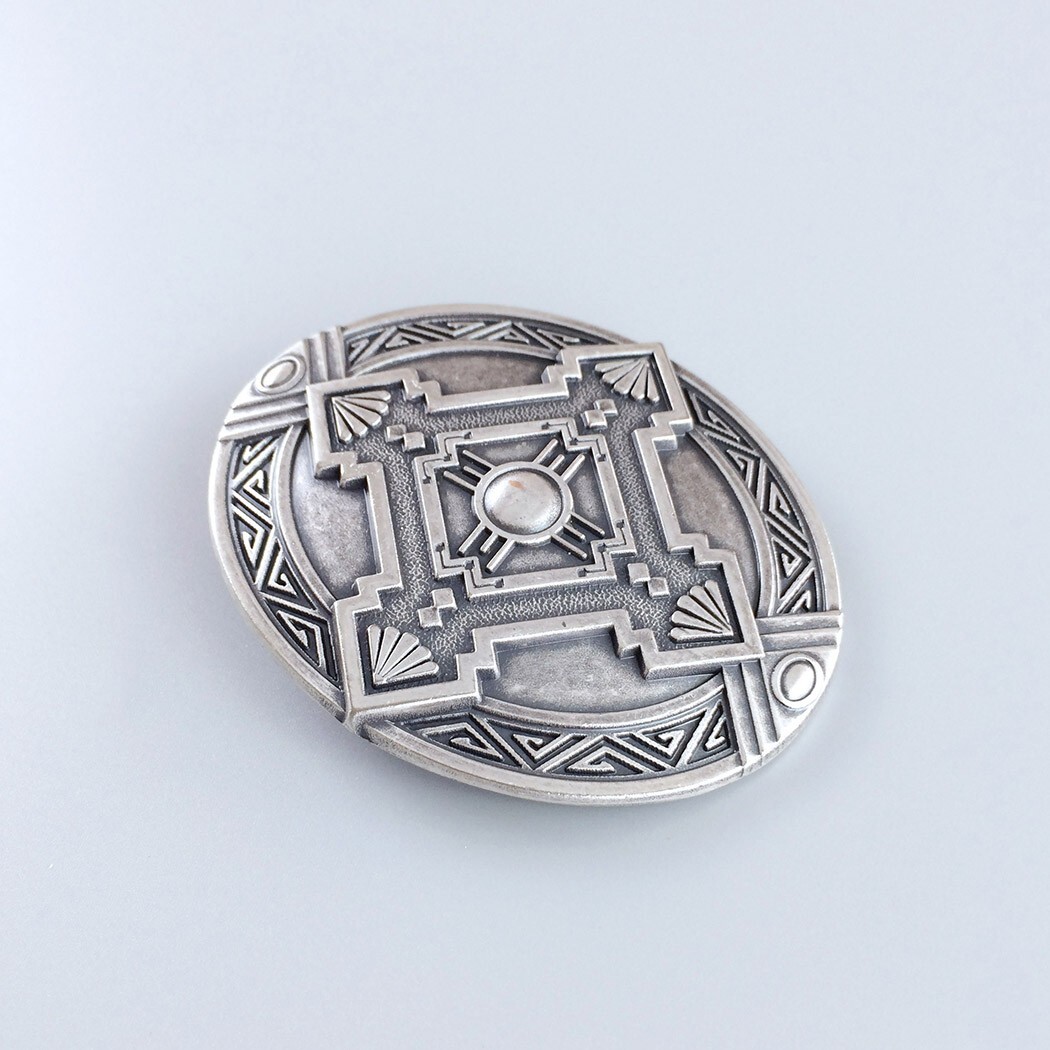 Vintage Silver Plated Oval Cross Celtic Knot Southwest Belt Buckle Boucle
