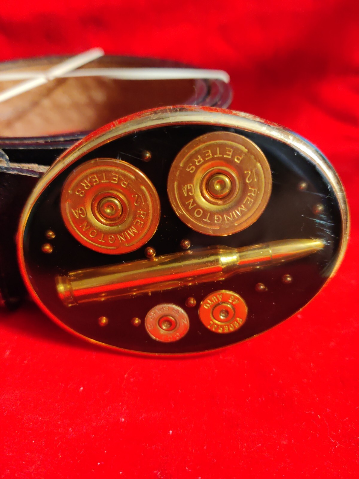 VTG Von West Encased Bullet Shells Remmington S & W Long Luger Belt Buckle Guns