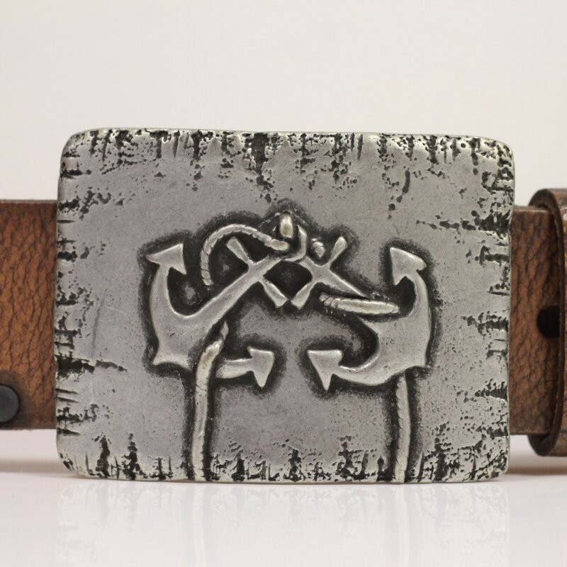 Double Anchor Belt Buckle in Antique Silver – Maritime Metal Buckle