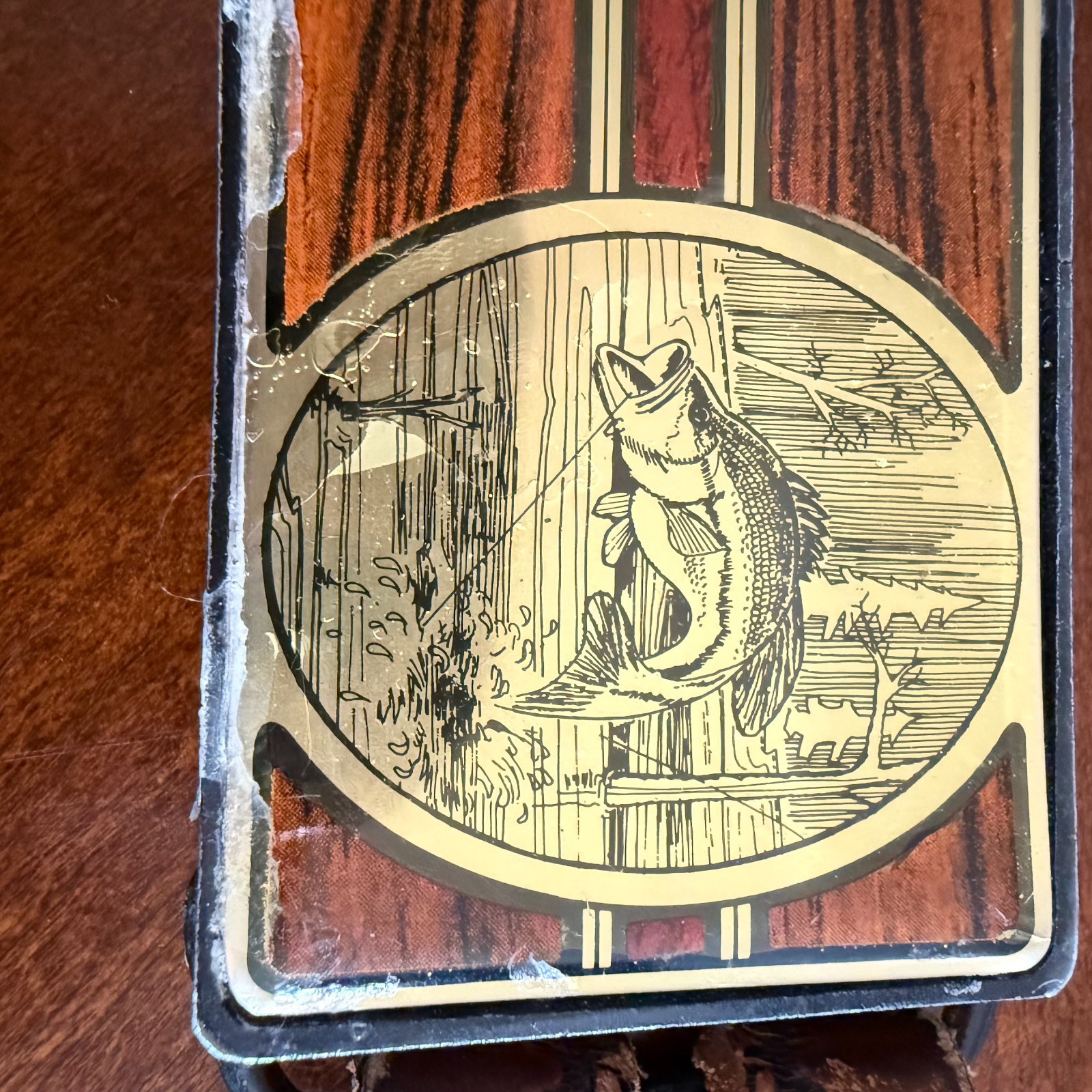 Vtg 1984 NAP Solid Brass Belt Buckle Bass Fish Woodgrain Western USA Leather