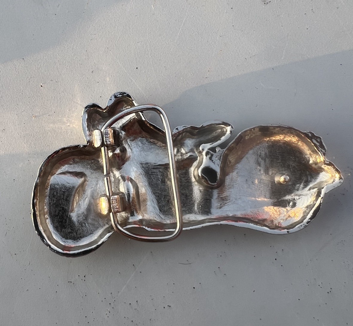 4&Prime; Wide Figural Motorcycle W/ Saddle Bag Silver Color Bikers Belt Buckle