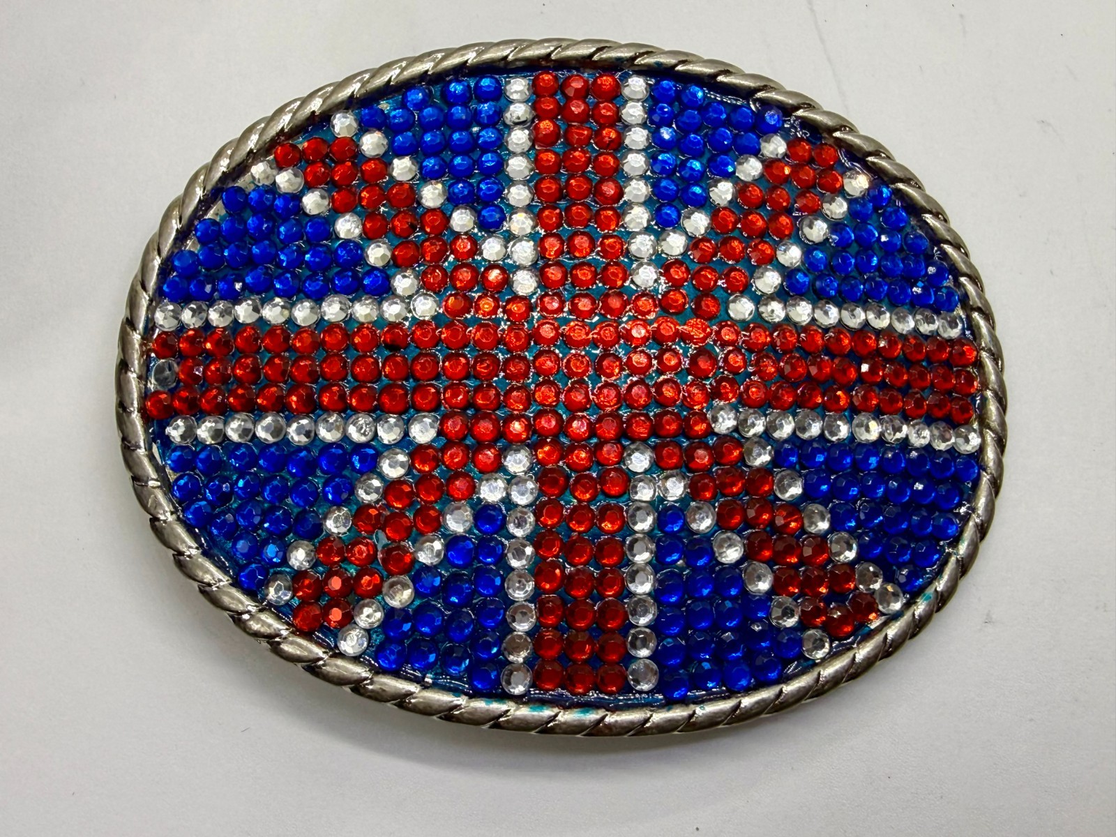 Union Jack UK British Flag Bling 80&rsquo;s Belt Buckle – Missing Rhinestone