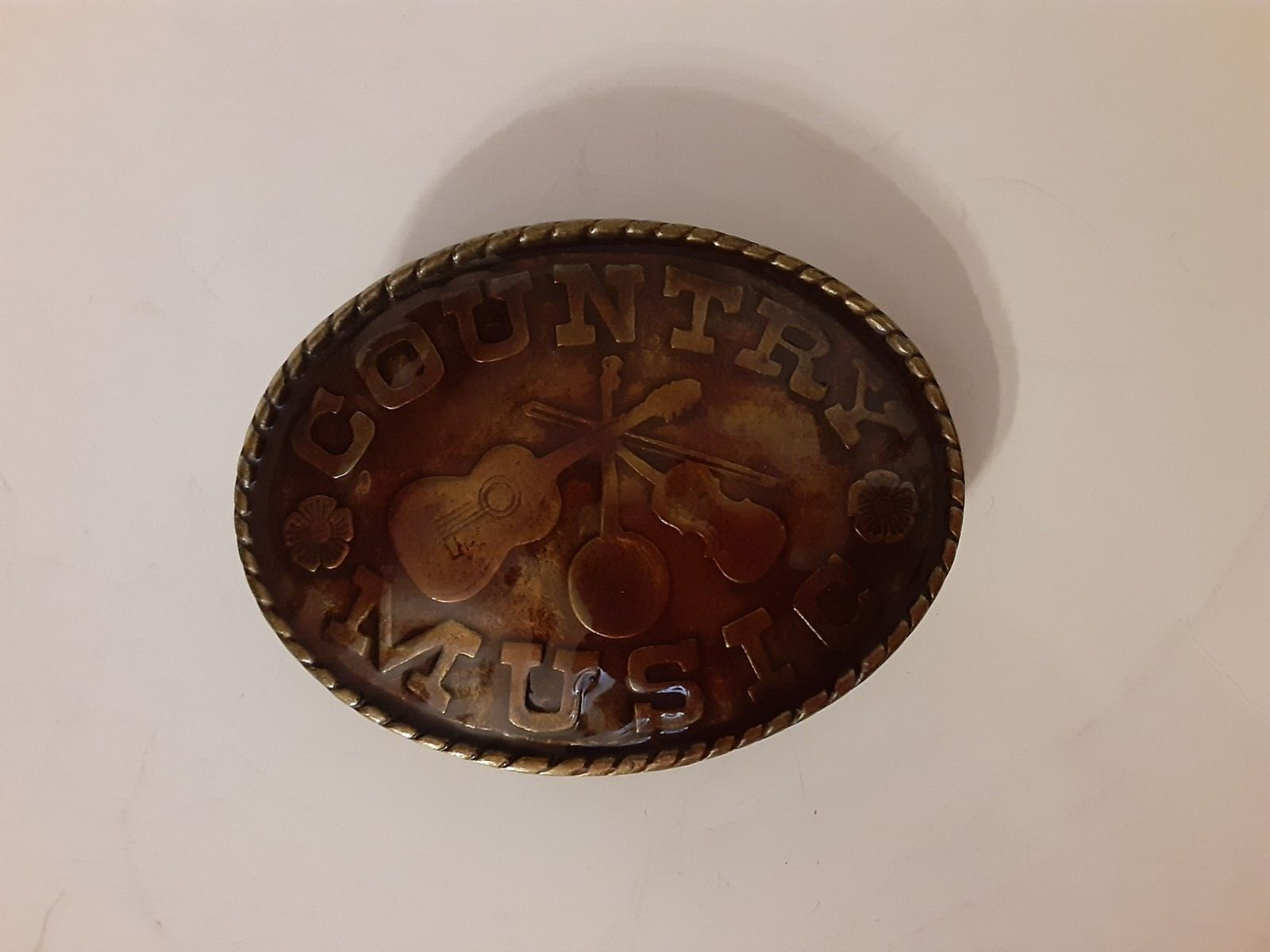 VTG Country Music Enamel Solid Brass Oval Belt Buckle Music