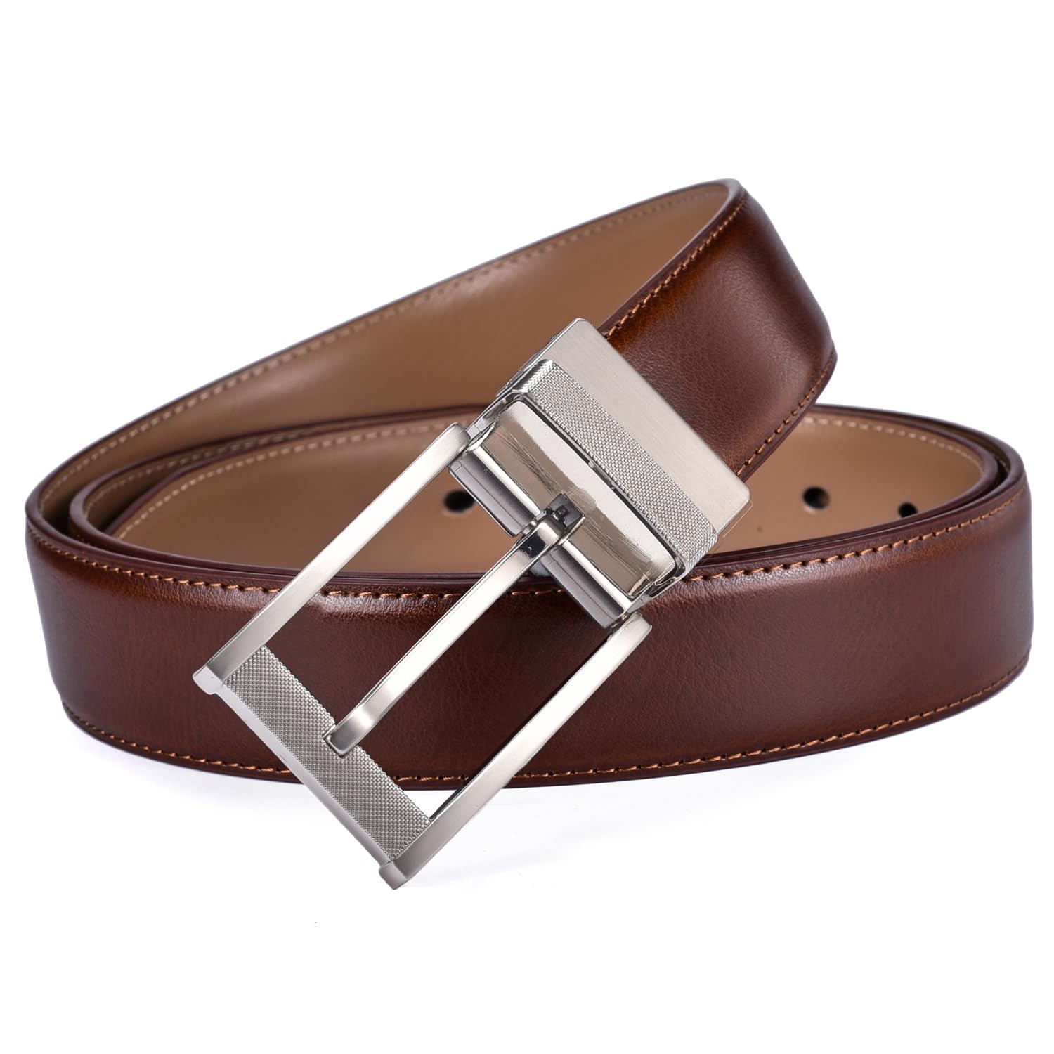 beltox fine Men Belt Genuine Leather with Anti-scratch Buckle 34-36, Brown