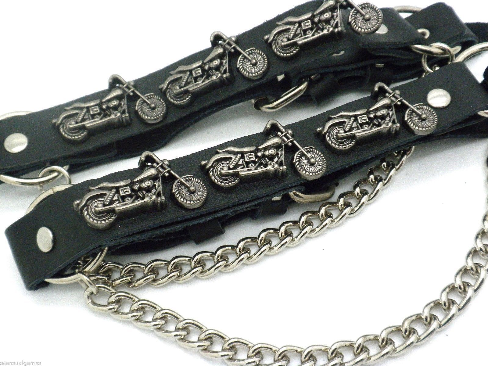 Genuine Leather Biker Motorcycle Boot Straps Chain Buckle Women&rsquo;s Men&rsquo;s PAIR NEW