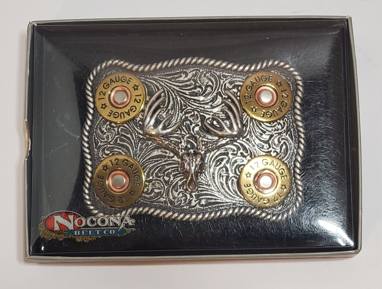 Nocona Whitetail Buck Skull Shotgun Shells Rectangular Belt Buckle