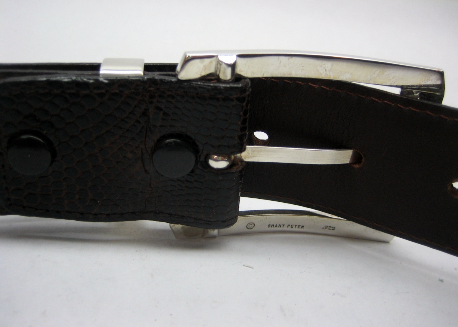 Sterling silver 925 buckle & loop, 44 grams w/Genuine Lizard 1.5  » belt U.S.A..