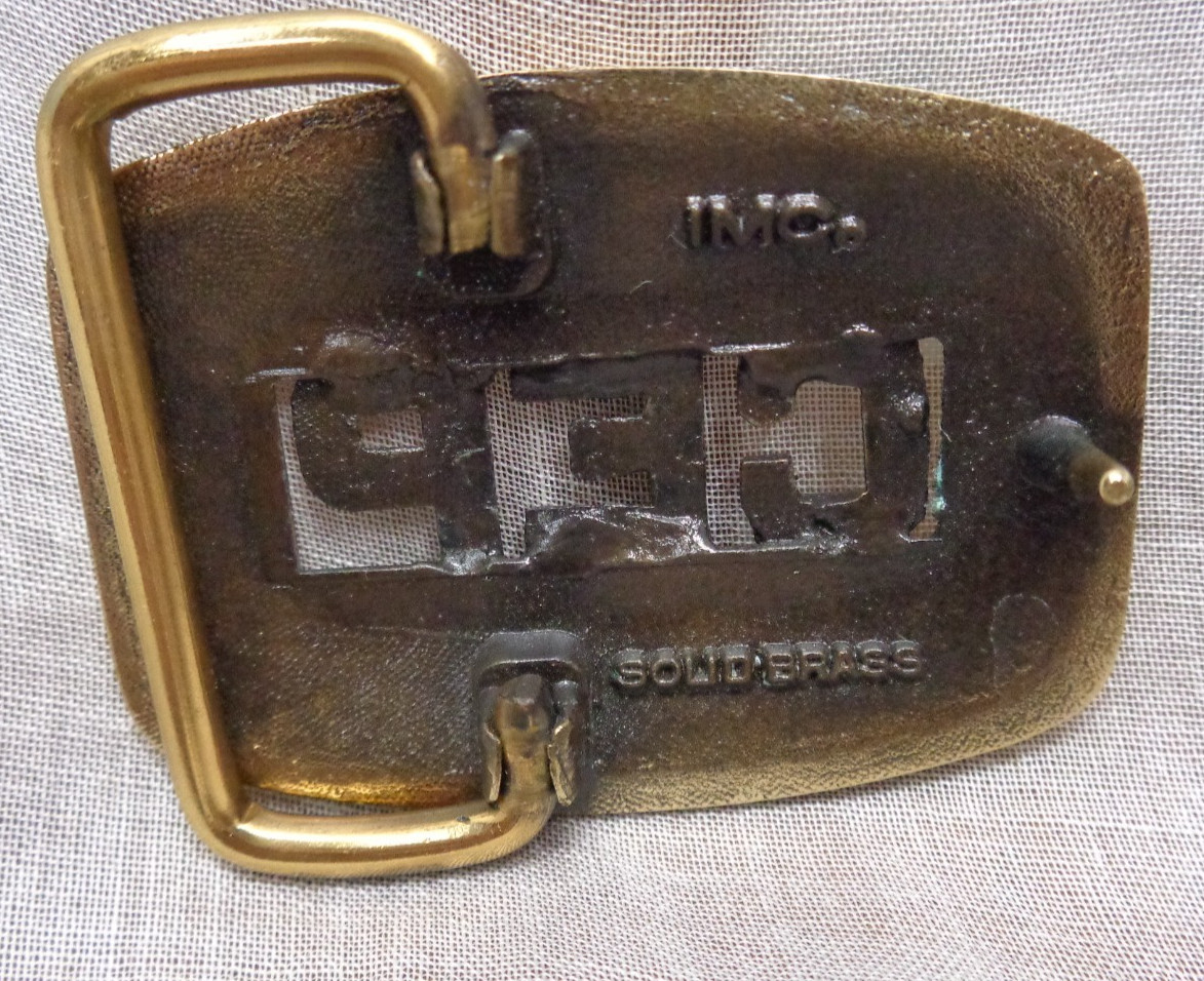 Vtg IMC Small Monogram Initial CEP Brass Belt Buckle 1-7/8&Prime; L x 1-3/8&Prime; H