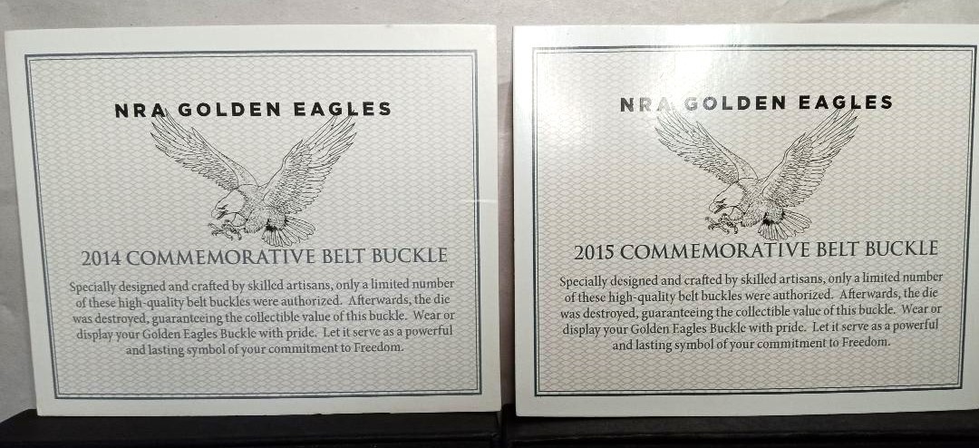 LOT OF 5: 2 NRA COMMEMORATIVE BUCKLES ( 2014 2015) & 3 VINTAGE PINS