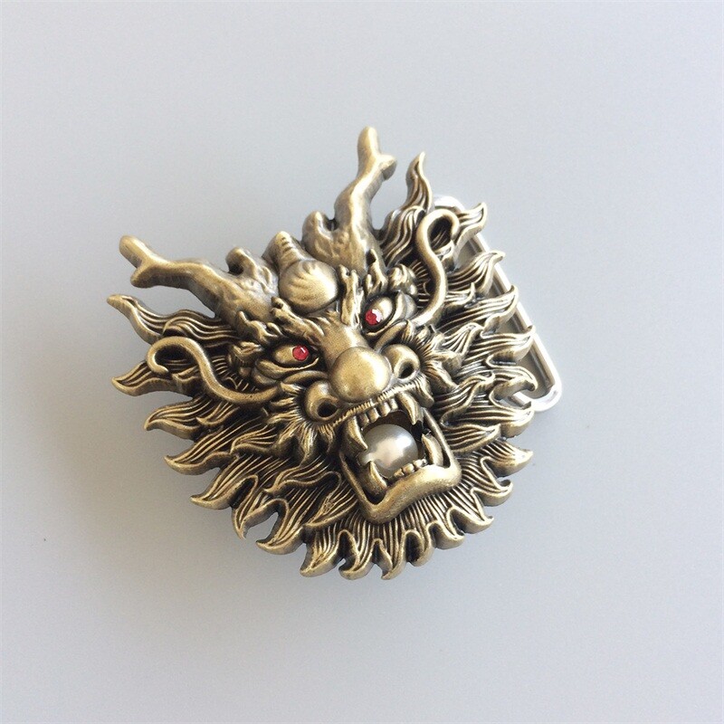 Vintage Bronze Plated Rhinestone Imitate Plastic Peal Dragon Belt Buckle