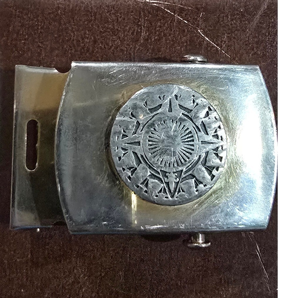 Vintage Solid Brass Military Slider Belt Buckle Made in USA Silver Tone Star