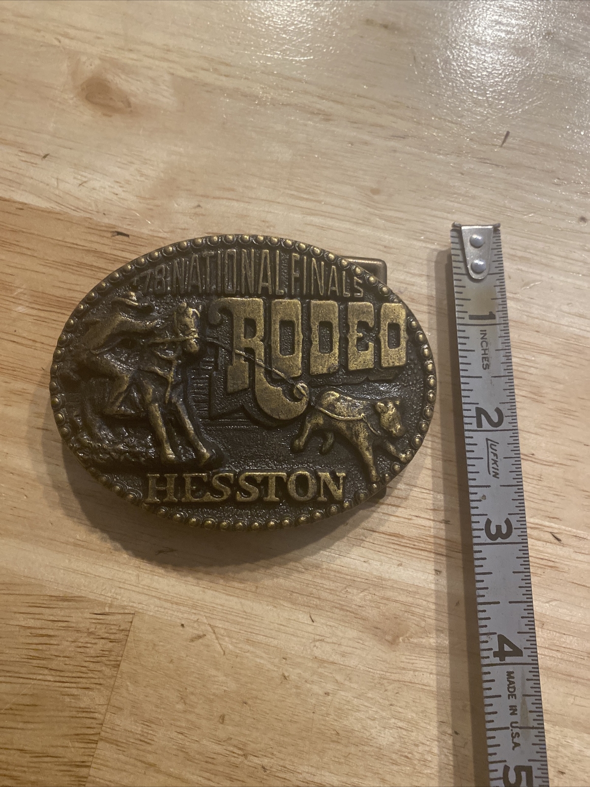 Hesston Rodeo Vintage Belt Buckle Solid Metal Western Collector SOLID METAL 1978