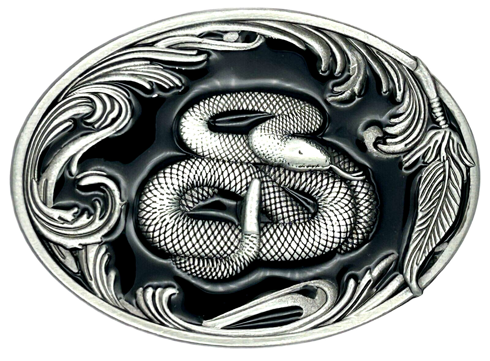 Rattlesnake Reptiles & Amphibians Black Enameled Belt Buckle New