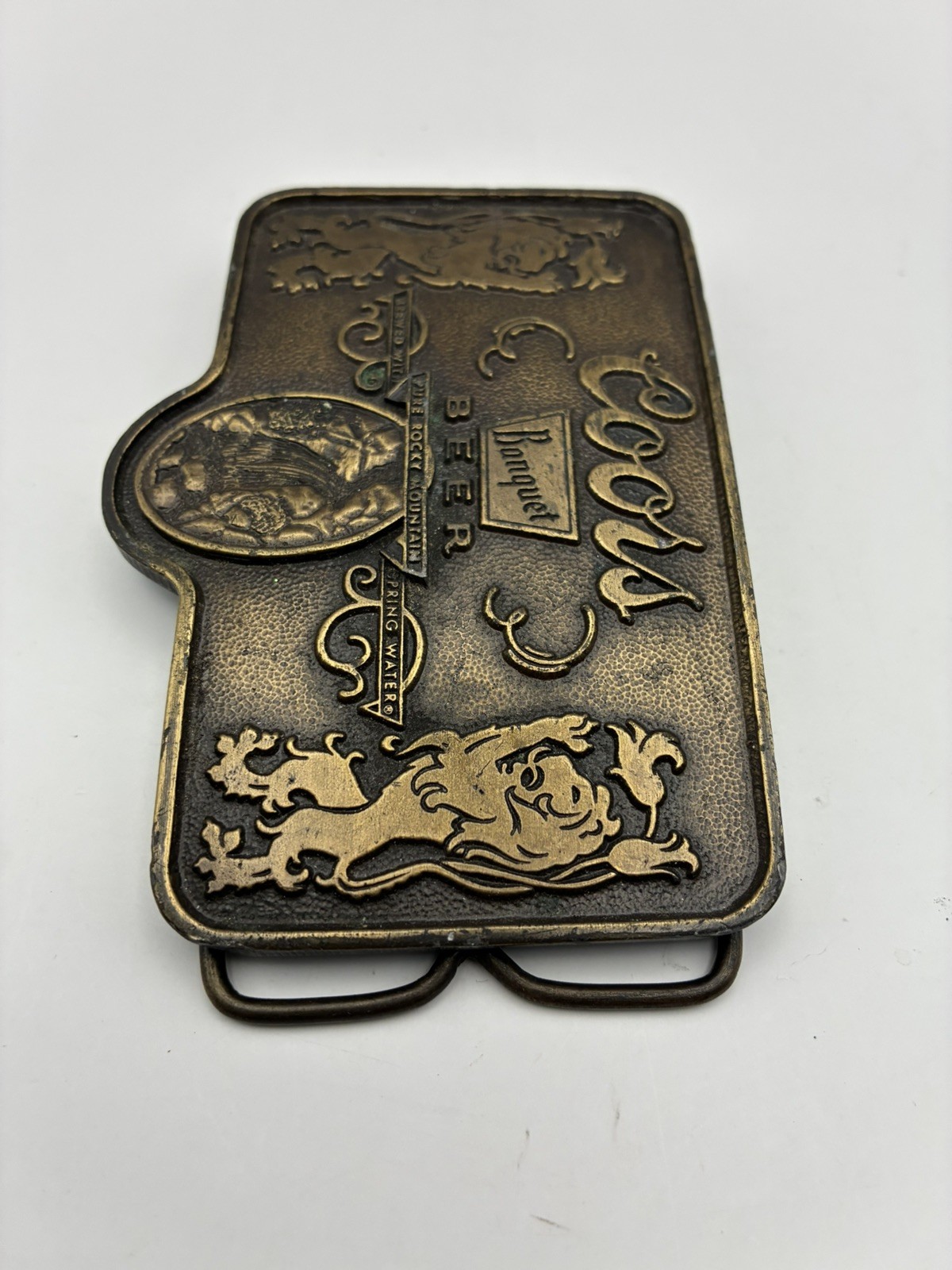Vintage Coors Banquet Beer Belt Buckle Bottle Opener Made In USA 3.5” X 2.5”