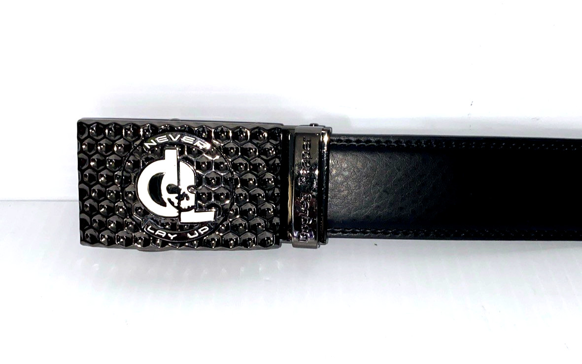 Golf Belt Leather w/Ratchet Buckle Removable Ball Marker Skull Reaper Black