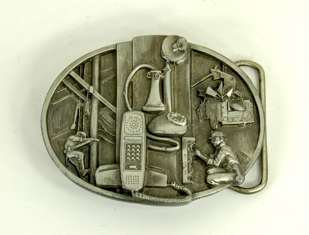Telephone Lineman belt buckle western pewter Siskiyou Buckle Co. 1988
