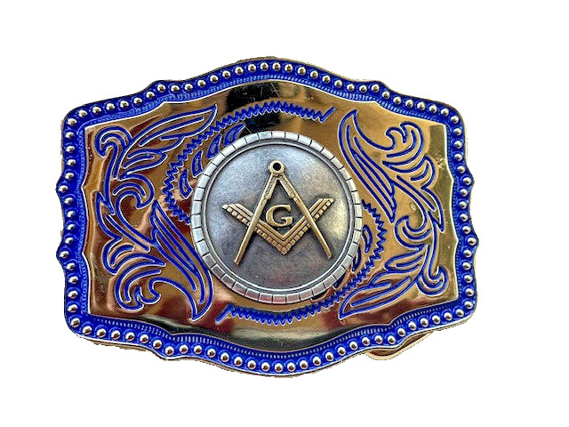 Masonic Symbols Belt Buckle Western Style Blue and Gold (W167)