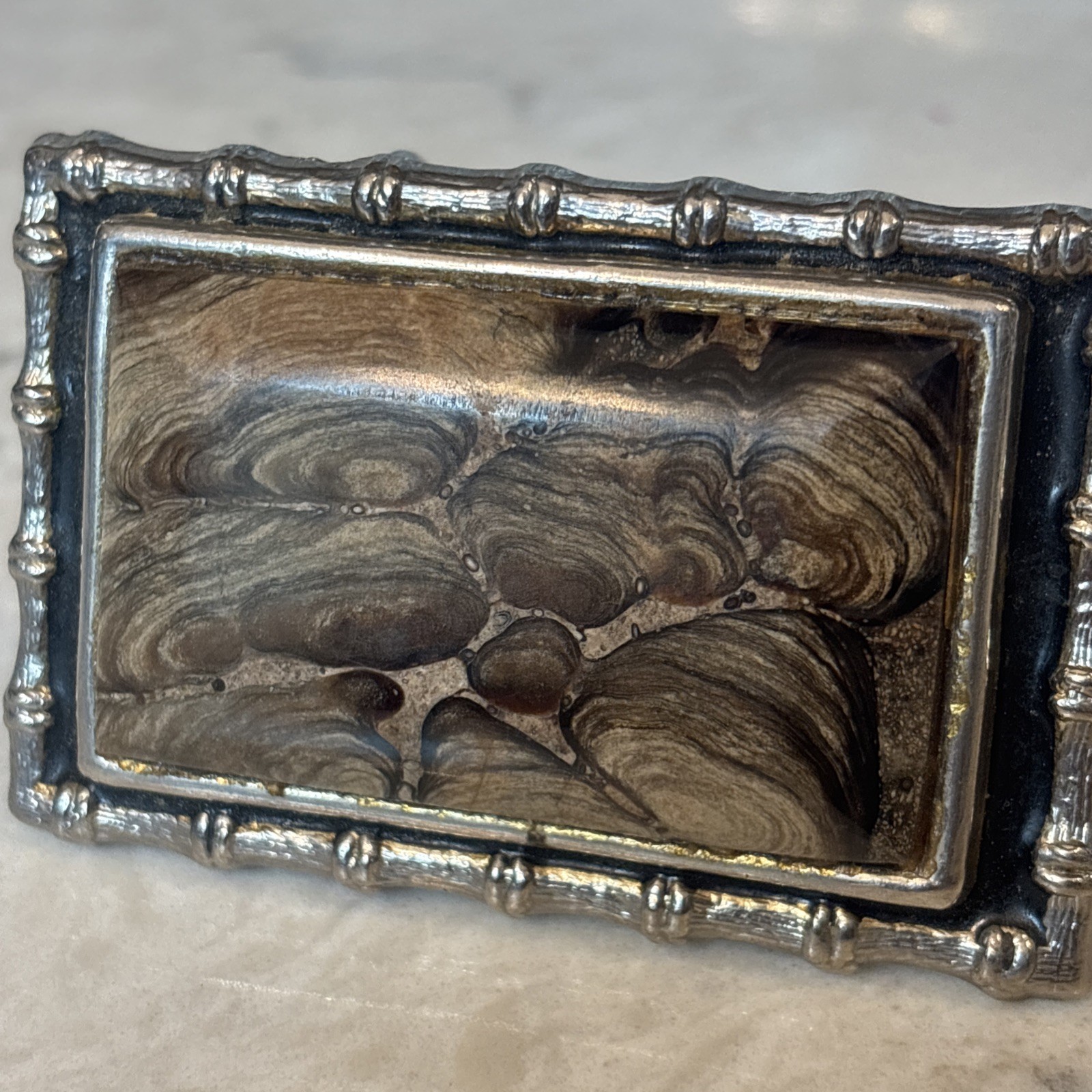 Vintage Belt Buckle Dark Brown Gray with Stone Look