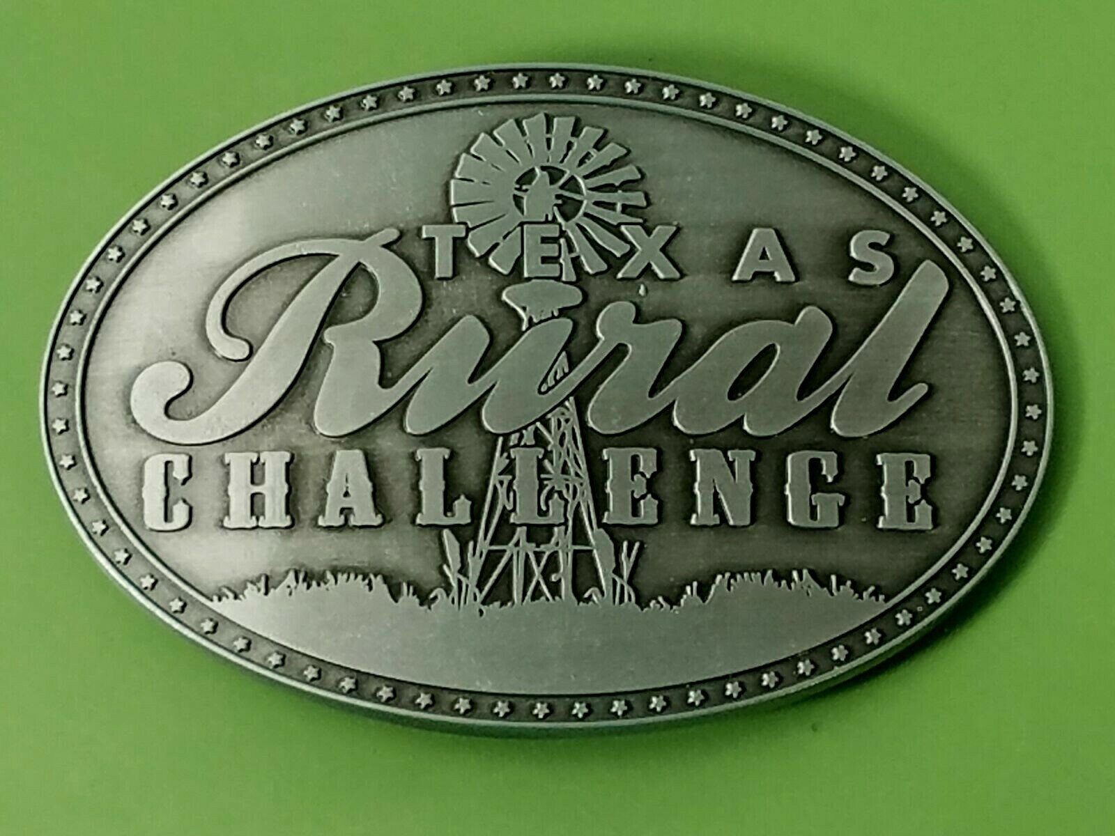 Belt Buckle Texas Rural Challenge Windmill Scenery Pewter Color 4 x 2 1/2&Prime;