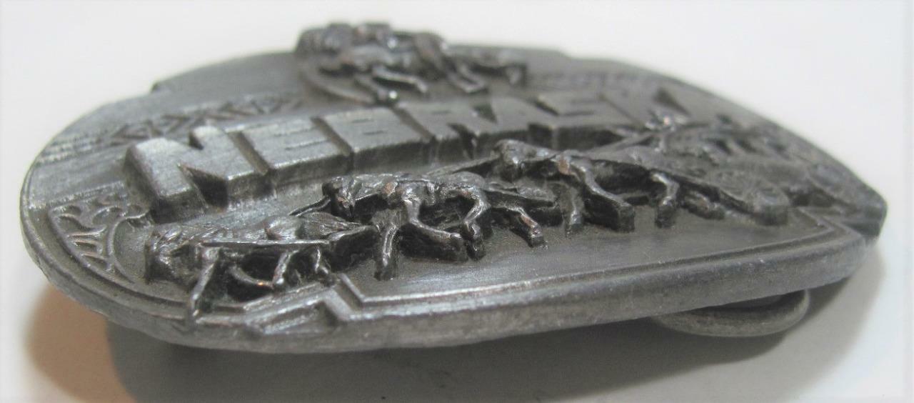 Vintage 1989 NEBRASKA Indian Chief & Stage Coach Belt Buckle X-44 Pewter UNUSED
