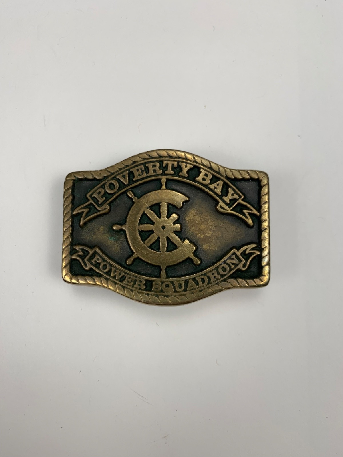 Vintage 1986 Poverty Bay Power Squadron Brass Belt Buckle