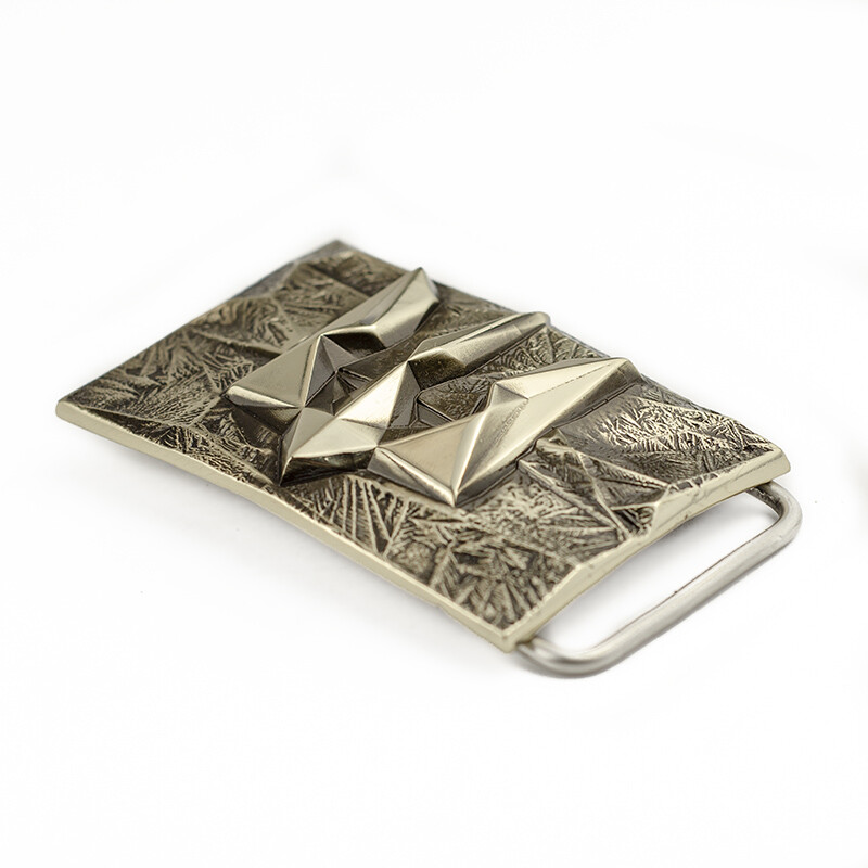 German silver belt buckle « Ice and fire », Ukrainian trident low poly geometric