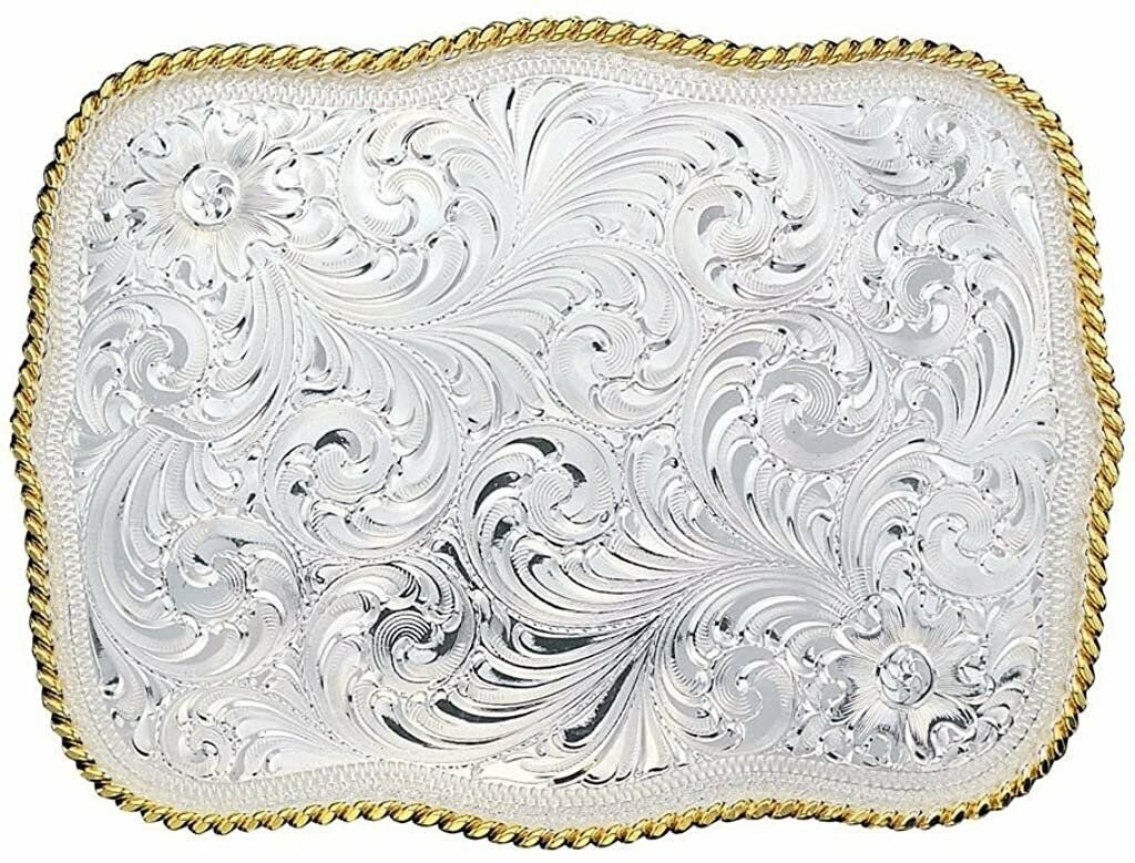 Montana Silversmiths Men&rsquo;s Silver Engraved Scalloped Western Belt Buckle – 860