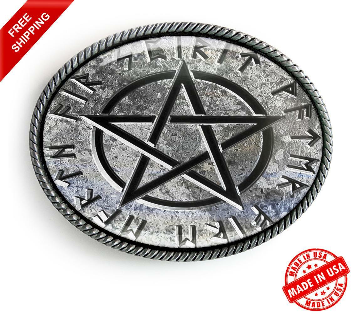 Cryptic Stone Pentagram Belt Buckle – Handmade Occult Oval Buckle – 161