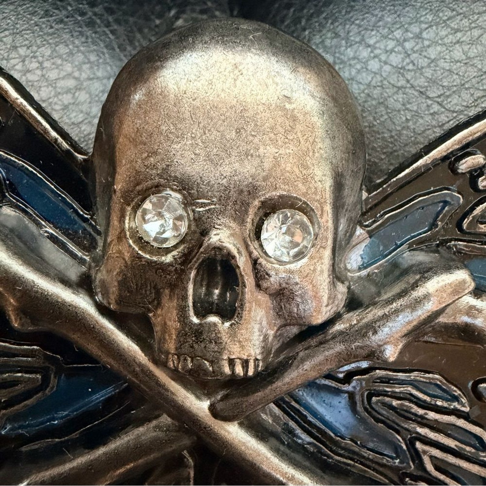 Gothic Skull Butterfly Belt Buckle Rhinestone Eyes Dark Grunge 3.5&Prime;x2.5&Prime; Punk