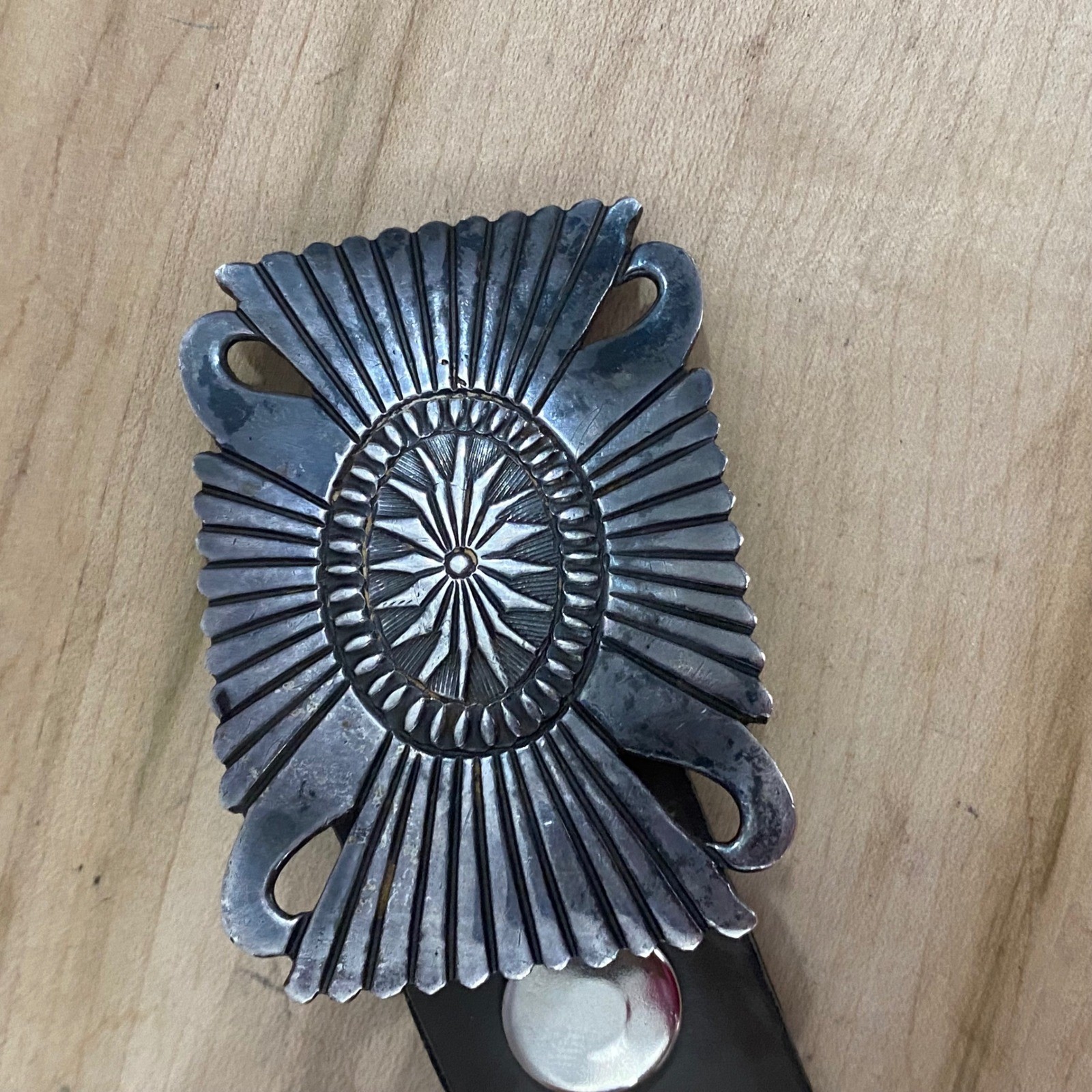 Vintage Navajo Sterling Silver Belt Buckle Signed LC Sunburst Concho 34g 1.2oz