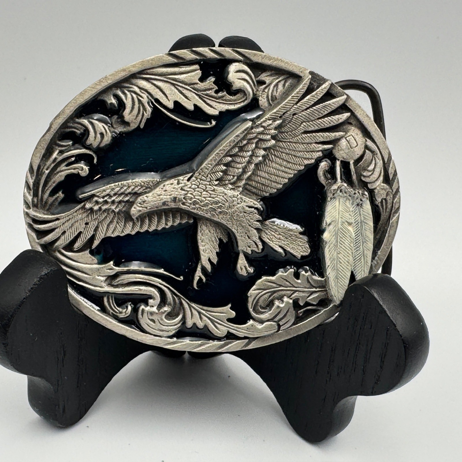 Vintage 1995 Siskiyou Buckle Co Eagle Pewter Belt Buckle Blue Enamel A-2 USA