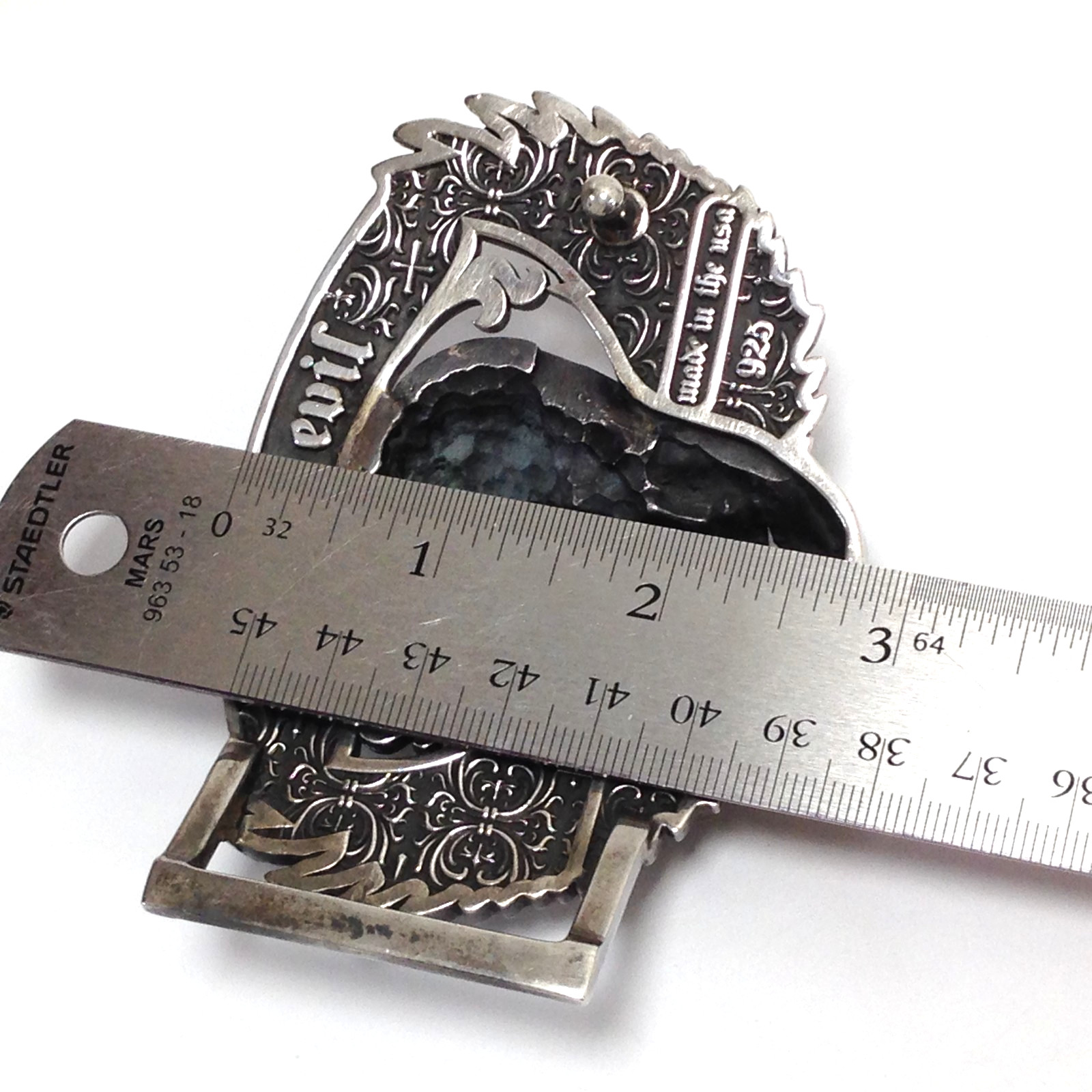 Skull & Wings Deliverance From Evil Belt Buckle Solid Sterling Silver 236.8g
