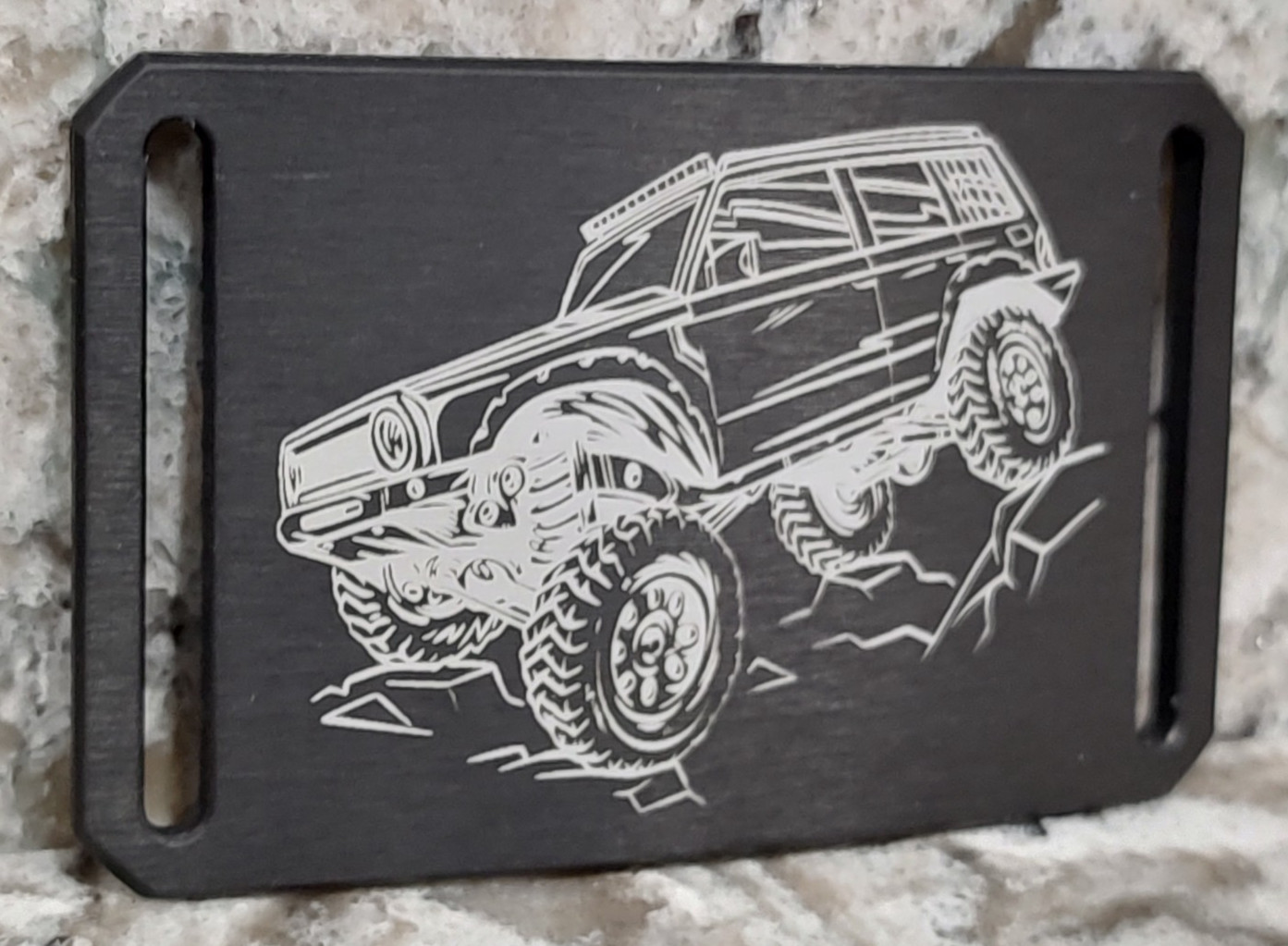 GRIP6 BELT BUCKLE – JEEP OFFROAD ROCK CRAWLING XJ – GUNMETAL GRAY 1.5 INCH WIDE
