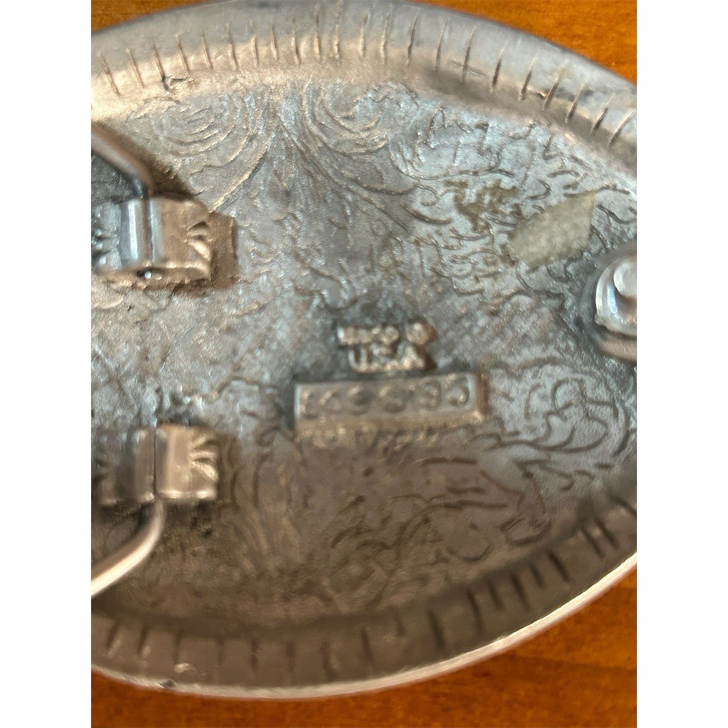 Western Express Belt Buckle Mens Silver Oval Horseshoe Turquoise Inlay