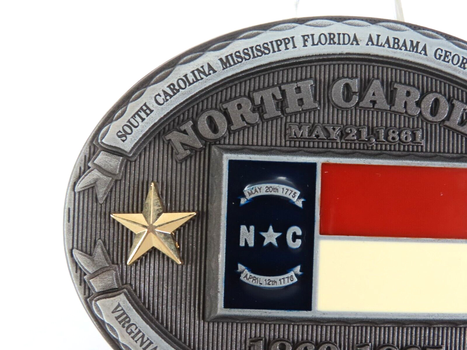 North Carolina NC State Flag Metal Belt Buckle CSA Southern States 3D New