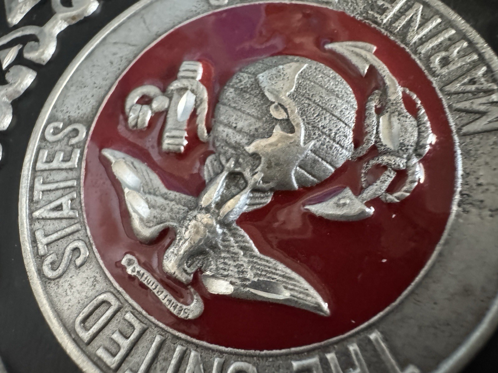 U.S. Marines Belt Buckle Pewter & Red Enamel Vintage United States Marine Corps
