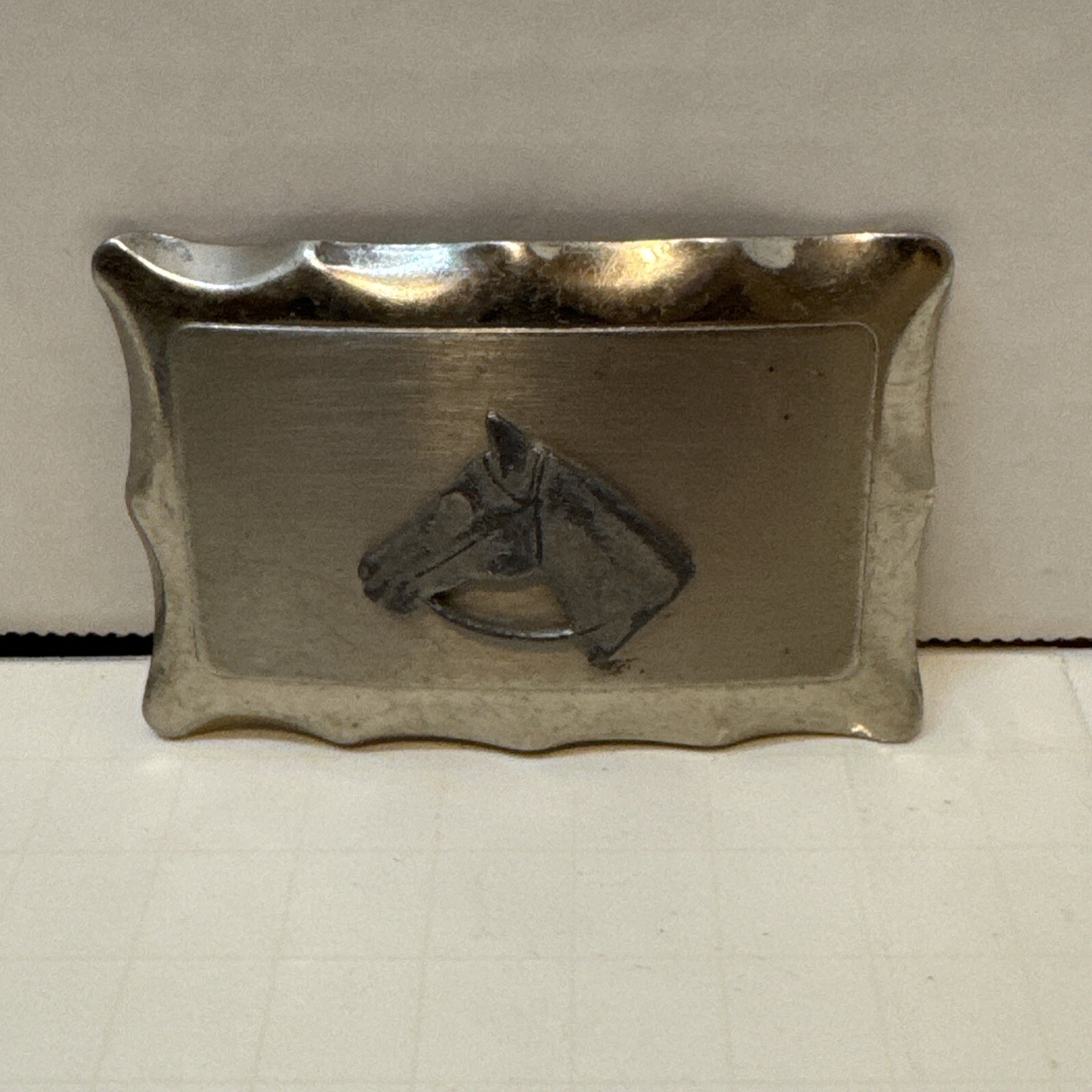 Vintage Brushed / Polished Nickel Horse Head Western Belt Buckle