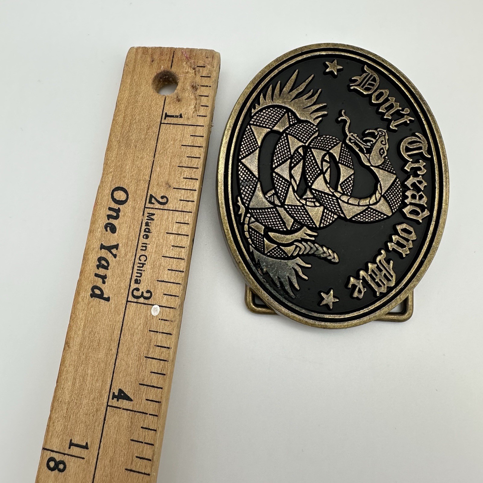 Don’t Tread On Me Belt Buckle Gadsden Snake Bronze Black Enamel VTG Patriotic
