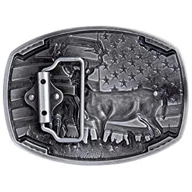 Buck Deer American Flag Belt Buckle USA Hunter Antique Silver Tone 1.5&Prime; Belts