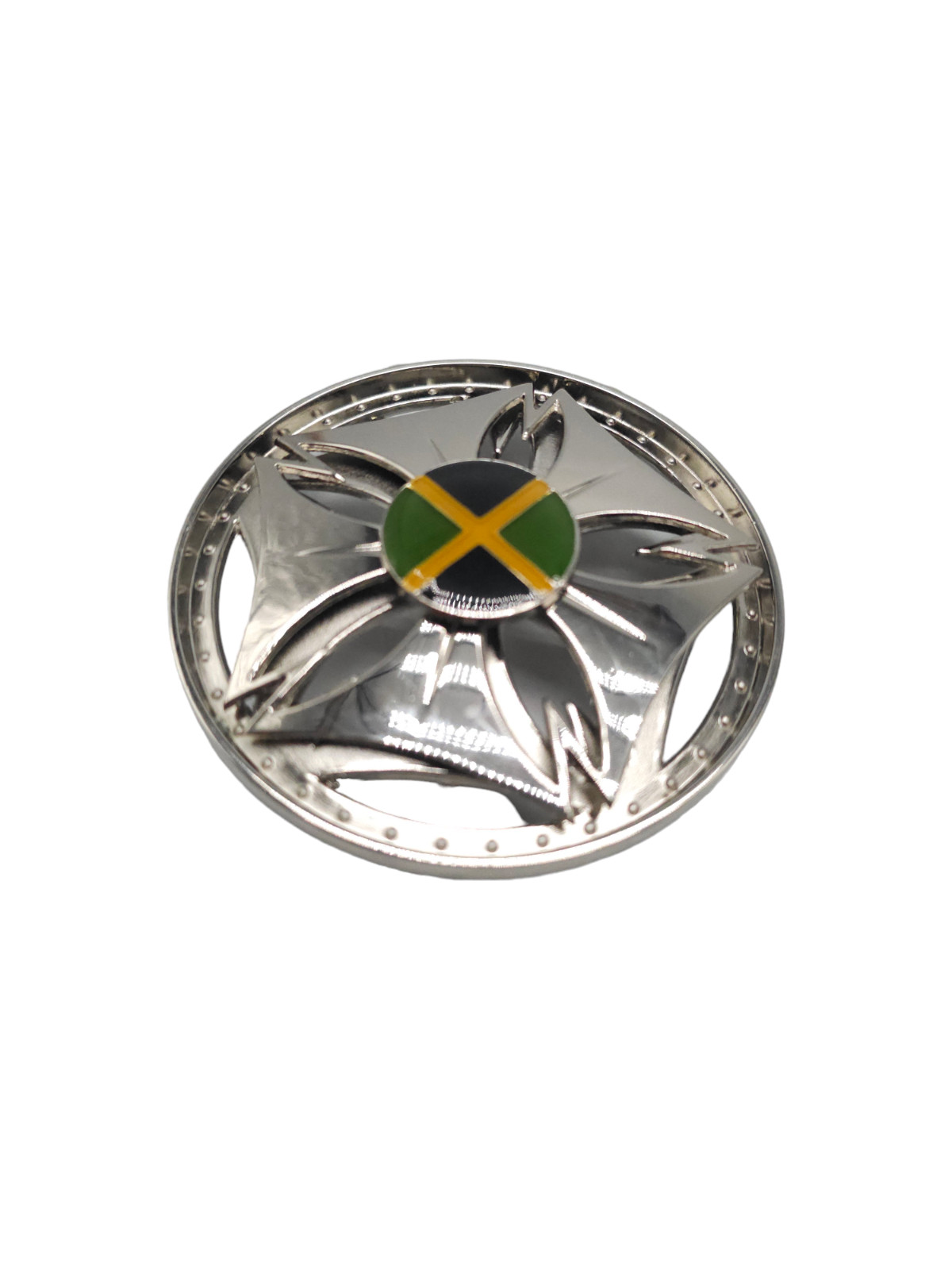 Spinning Moving Wheel Jamaican Green Black Yellow Enamel Belt Buckle Vintage