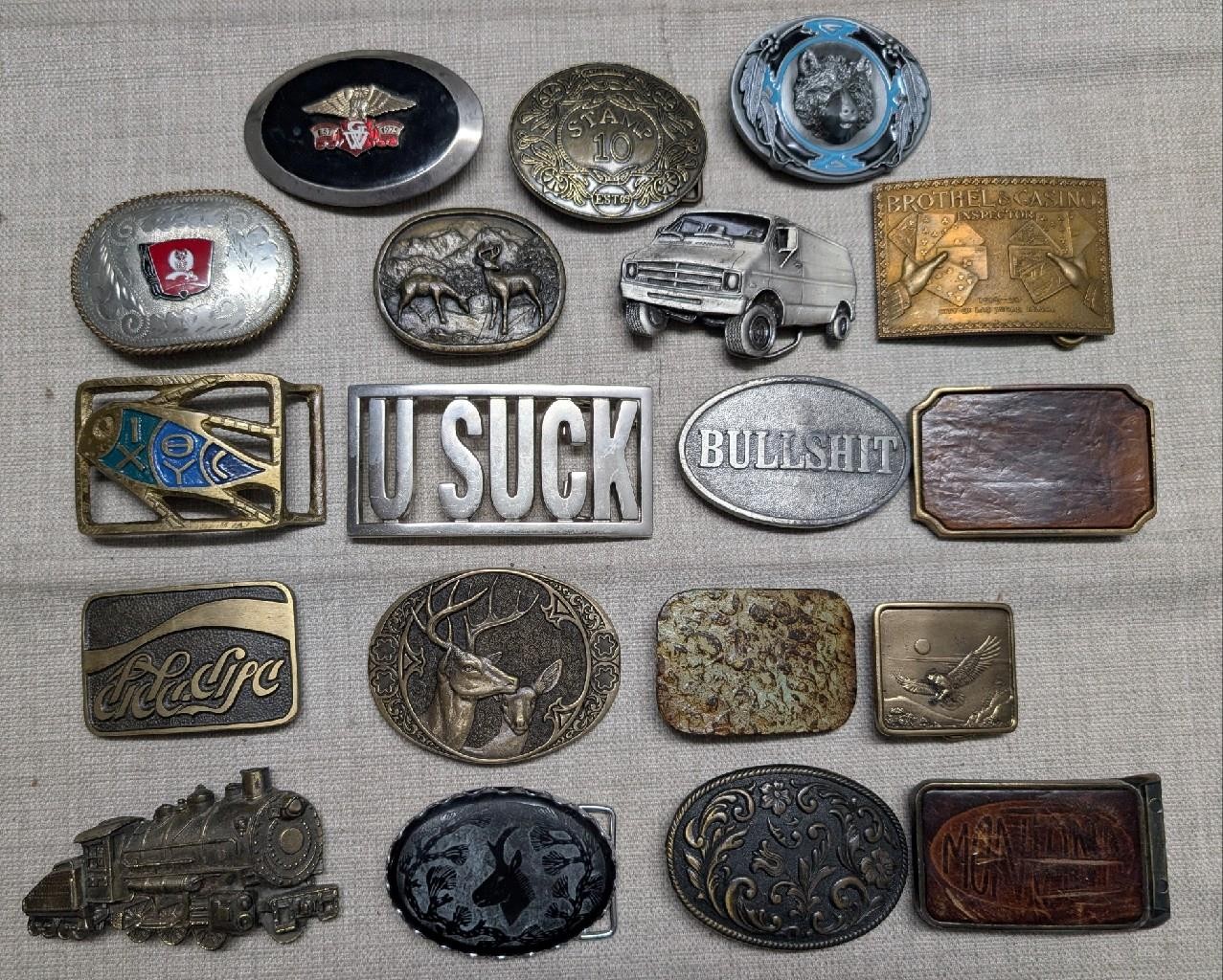 vintage LOT OF 19 belt buckles WESTERN brass cowboy 1970s-1980&rsquo;s