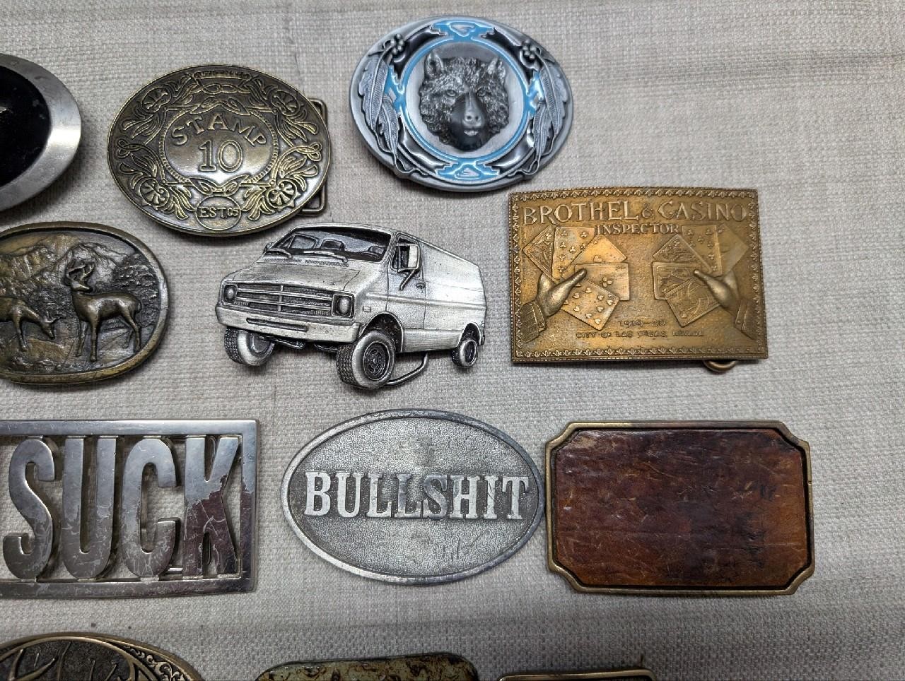 vintage LOT OF 19 belt buckles WESTERN brass cowboy 1970s-1980&rsquo;s