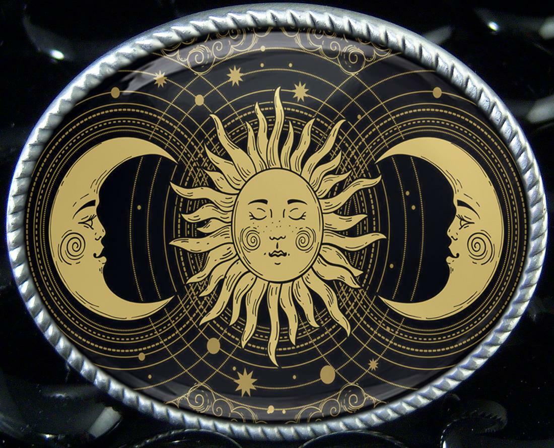 Esoteric Belt Buckle – Celestial Tarot Astrology Sun Handmade Buckle – 746