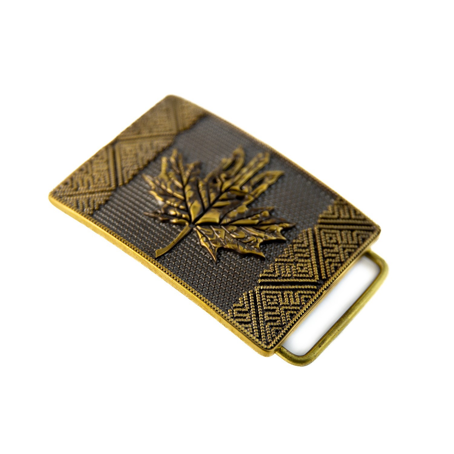 Brass belt buckle Maple leaf, Handmade Ukrainian trident and Canadian Maple leaf