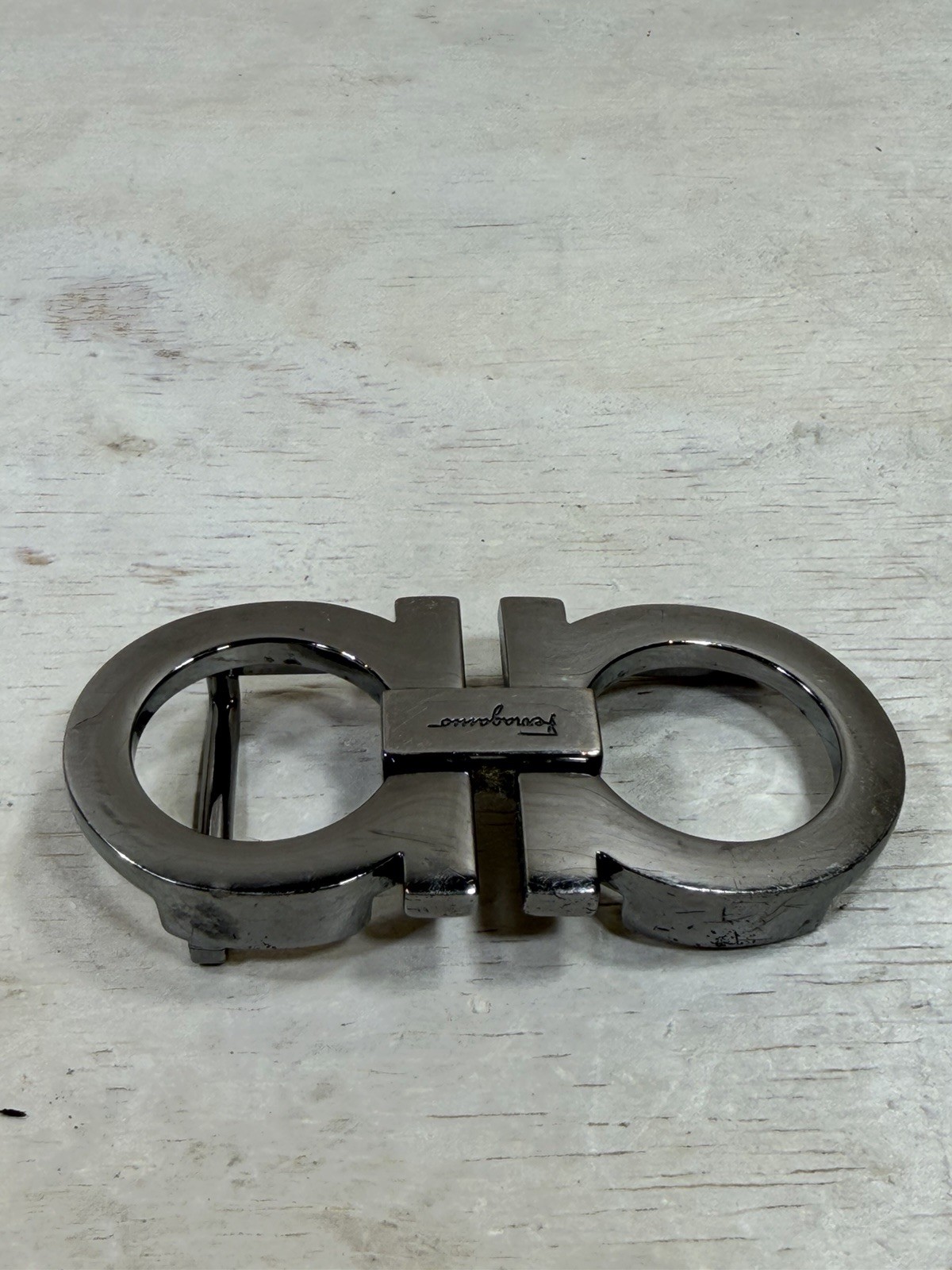 Ferragamo Gancini Silver Double Ring Belt Buckle Made in Italy Buckle Only