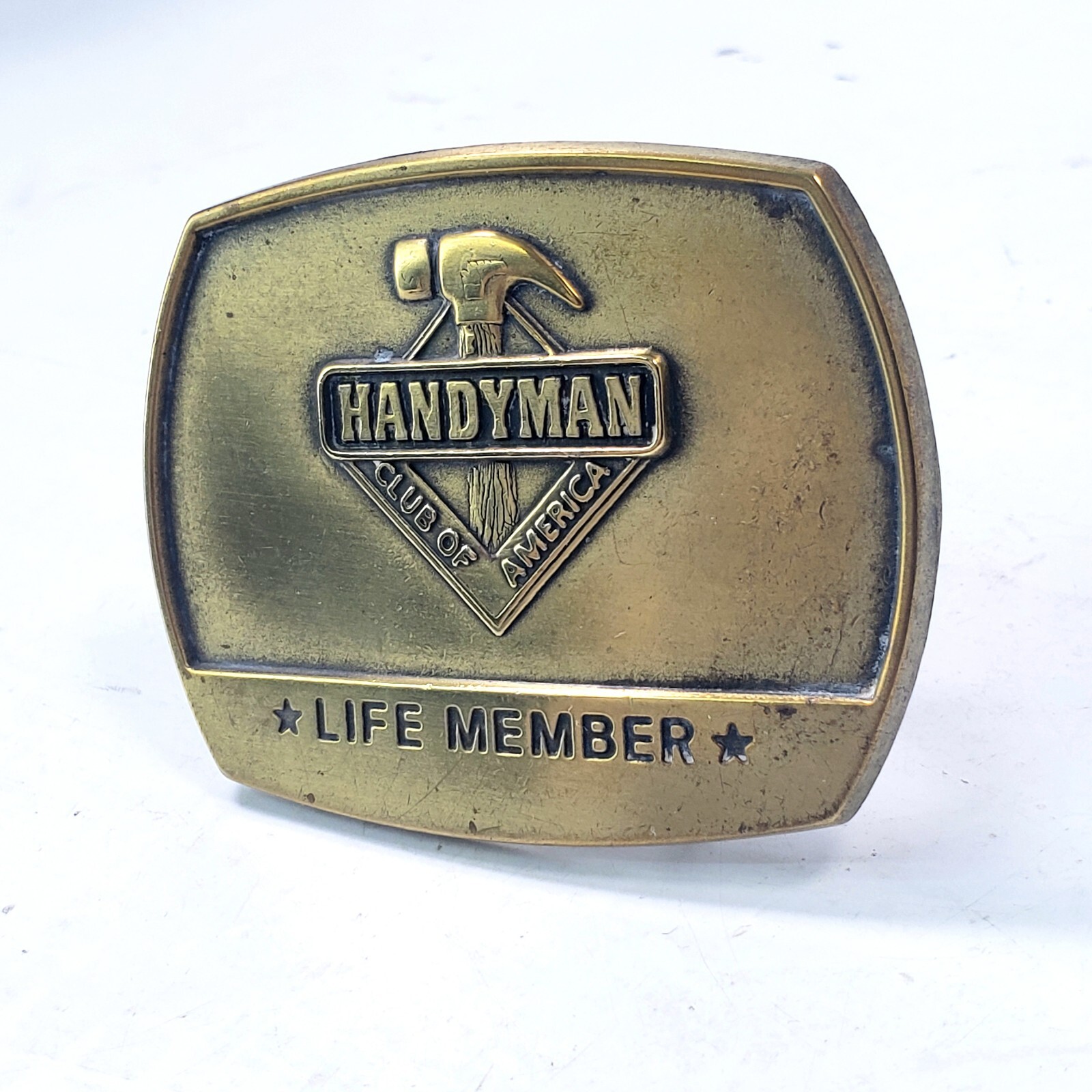 Vintage 90&rsquo;s 1996 Handyman Club Of America Life Member Hammer Logo Belt Buckle