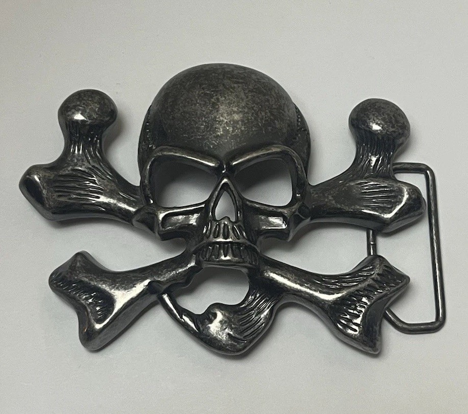 Skull Crossbones Pirate Metal Western Belt Buckle Vintage 1.5” Gothic Metal Head