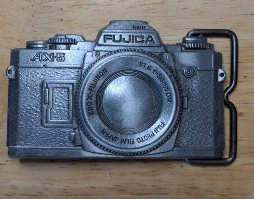 Fujica Fuji AX-5 Belt Buckle SLR 35mm Film Camera Belt Buckle Single Prong Vtg