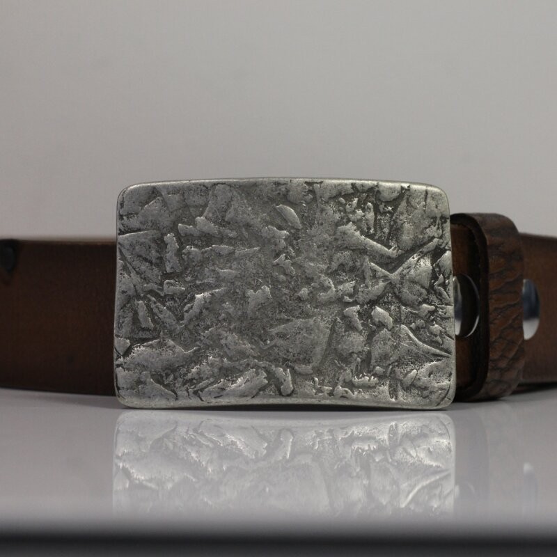 Handmade Metal Belt Buckle Rustic Texture Rectangular Unique Silverfa