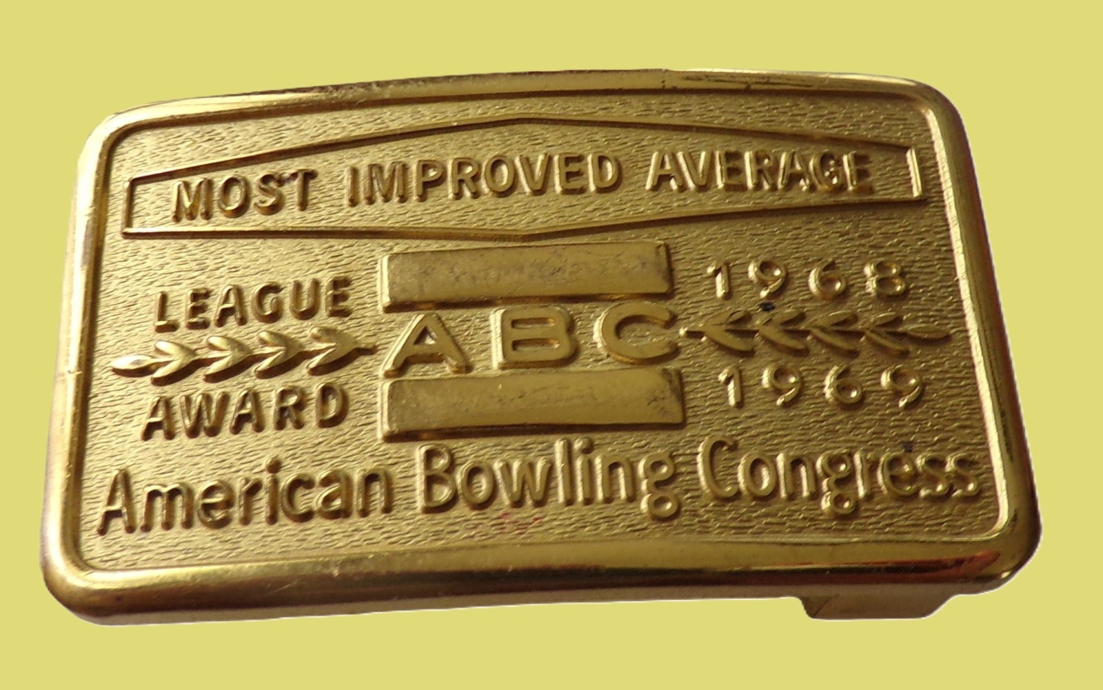 Belt Buckle, American Bowling Congress, Most Improved Average, 1968/69